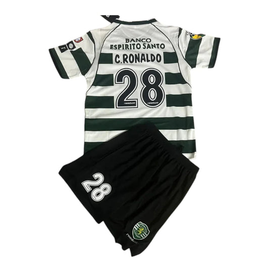Kit Criança Sporting 2001-02 Principal RONALDO 28 Entrega Imediata