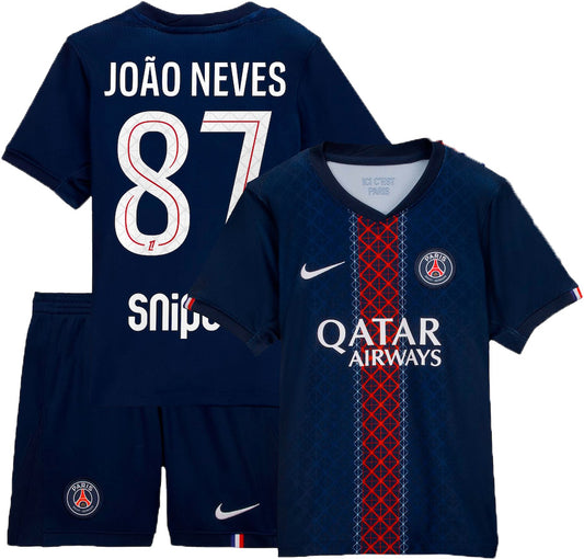 Kit Criança PSG 2025-26 Principal JOÃO NEVES 87 Entrega Imediata